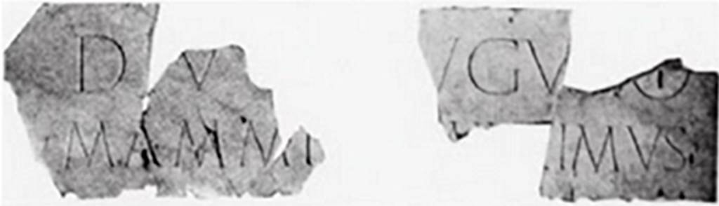 Herculaneum, Augusteum. Inscription to the divine Augustus
div[o A]ugusto/Mammius Maximus p(ecunia) [s(ua)]
See http://arachne.uni-koeln.de/item/objekt/36459
Now in Herculaneum deposits.
