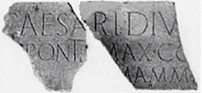 Herculaneum, Augusteum. Inscription for Tiberius.
[Ti.] Caesari div[i f.]/[––] ponti(fici) max(imo) co(n)[s(uli)/[L. Ma]mmius Max[imus p(ecunia) s(ua)
See http://arachne.uni-koeln.de/item/objekt/36462
Now in Herculaneum deposits.