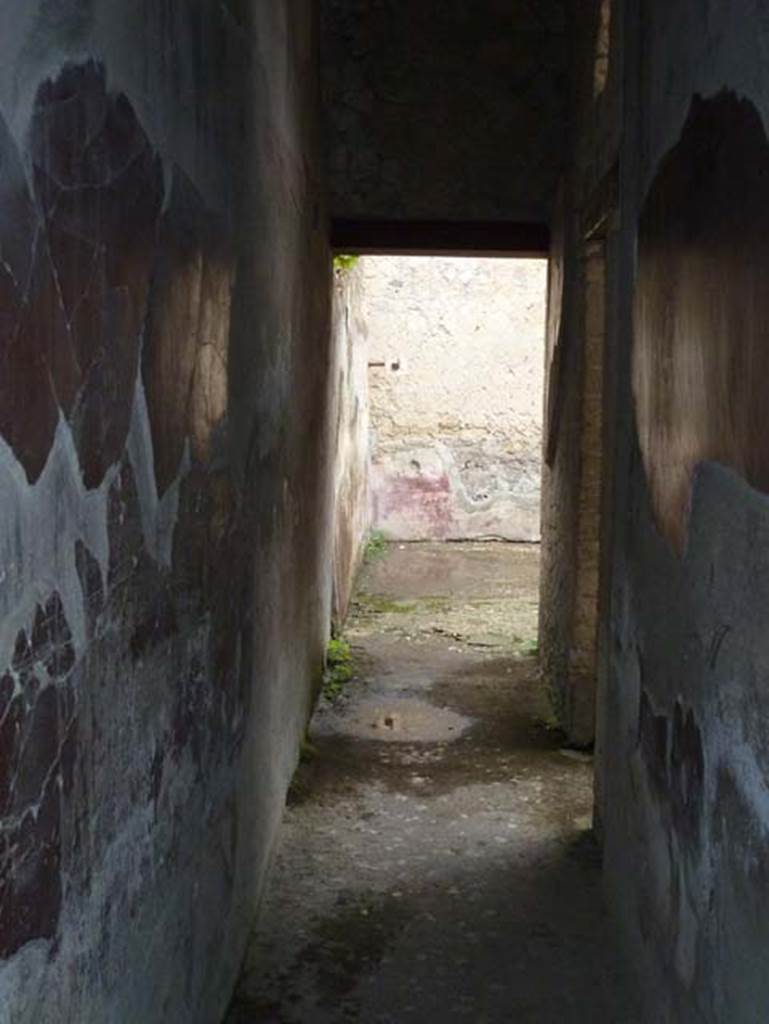 III.16, Herculaneum, September 2015. Corridor 6, leading westwards to triclinium 8, with doorway to room 7, centre right of corridor.
