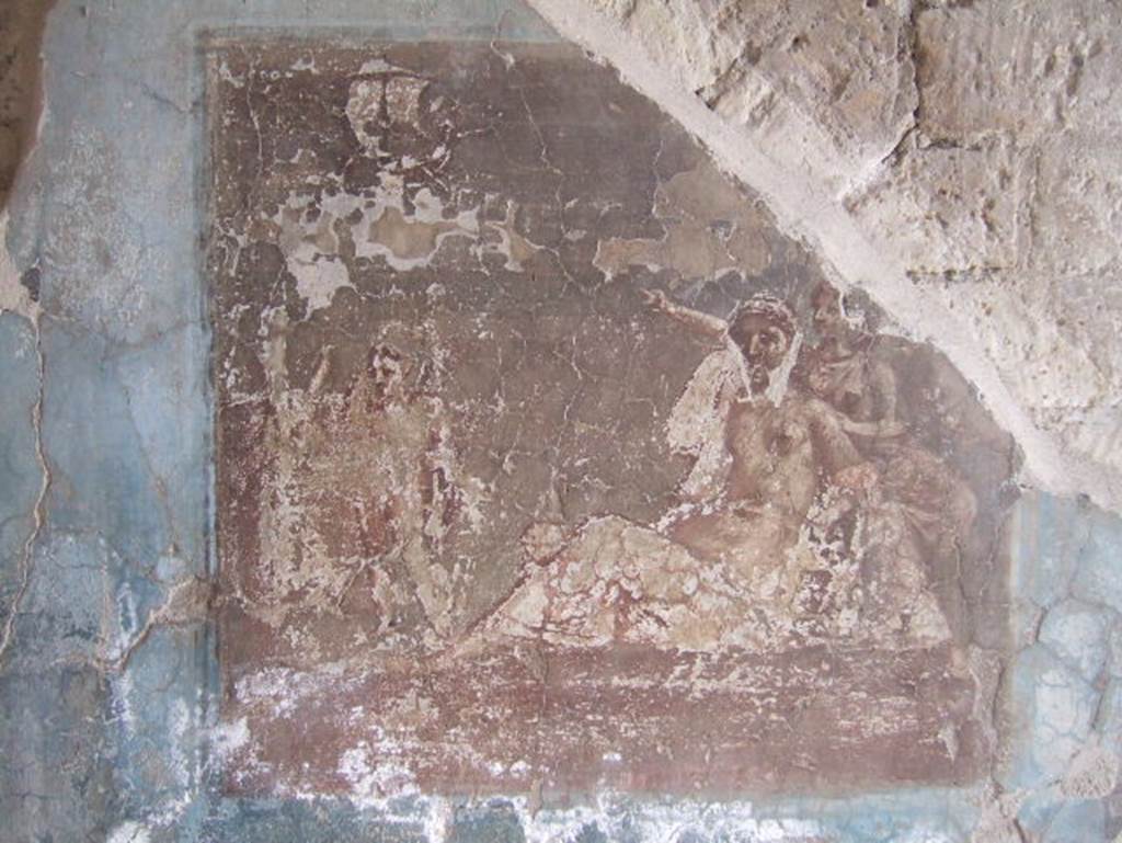 IV.4 Herculaneum. May 2006. Room 8, wall painting of Ariadne abandoned from south wall. 