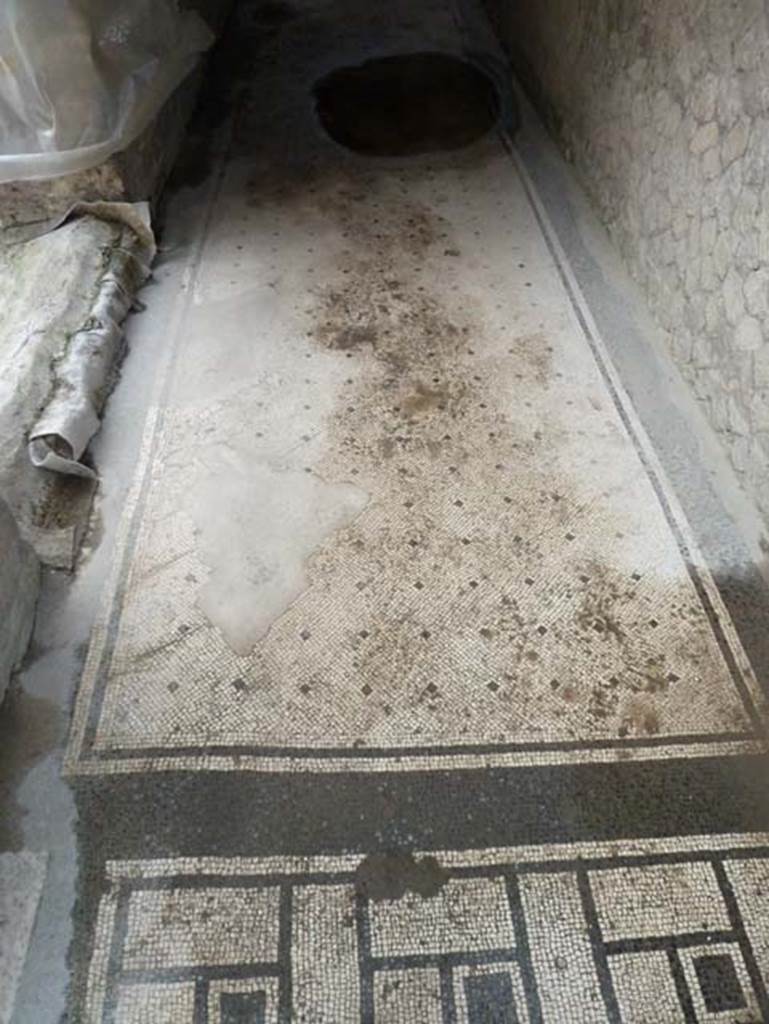 IV.4 Herculaneum. September 2015. Corridor 21, black and white mosaic flooring.