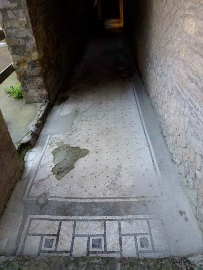 IV.4 Herculaneum. October 2012. Corridor 21, black and white mosaic flooring.
Photo courtesy of Michael Binns.
