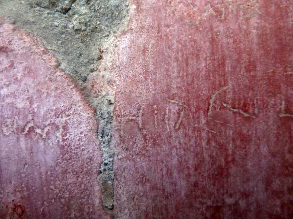 IV.8, Herculaneum, May 2010. First part of Herculaneses on long second line of graffito on the south wall of the long corridor.