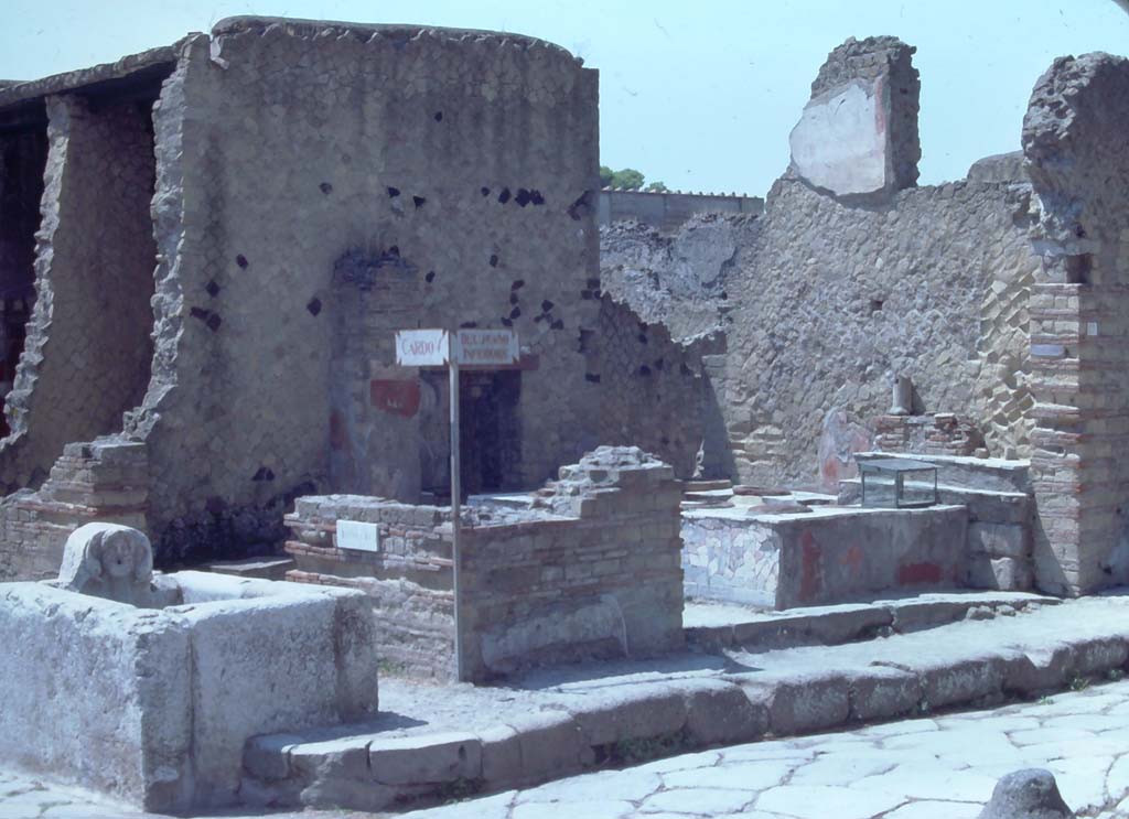 IV.15 Herculaneum, 7th August 1976. Looking south-west across entrance doorway on Decumanus Inferiore. 
Photo courtesy of Rick Bauer, from Dr George Fay’s slides collection.
