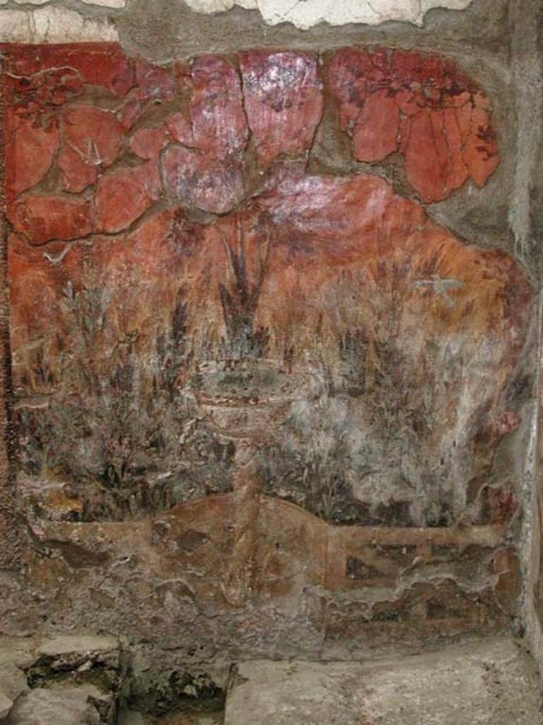 V.7, Herculaneum, September 2003. Garden painting on south end of east wall of internal courtyard. 
Photo courtesy of Nicolas Monteix.
