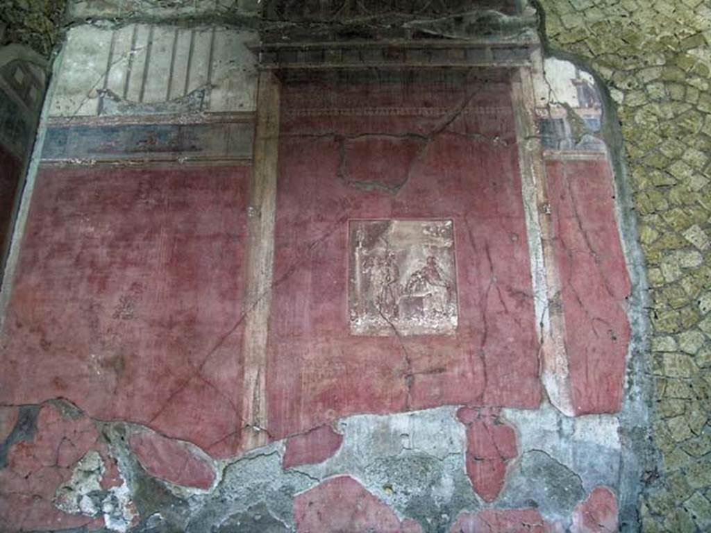 V.35, Herculaneum. June 2005. Triclinium 1, detail of upper and centre of north wall.
Photo courtesy of Nicolas Monteix.
