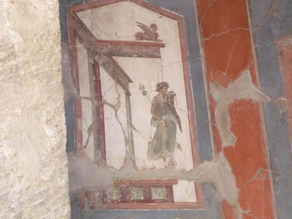 VI.16 Herculaneum. May 2009. Upper painting at north end of east wall. Photo courtesy of Buzz Ferebee.
