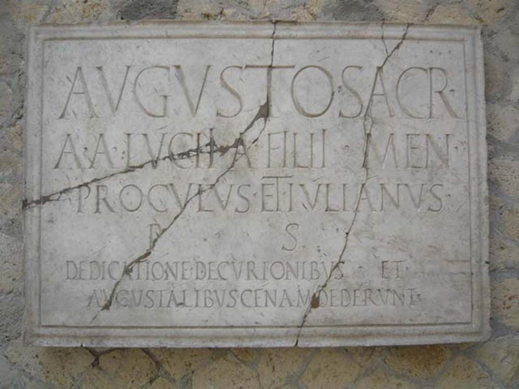 VI.21 Herculaneum. August 2013. Plaque dedicated to Augustus. Photo courtesy of Buzz Ferebee.



