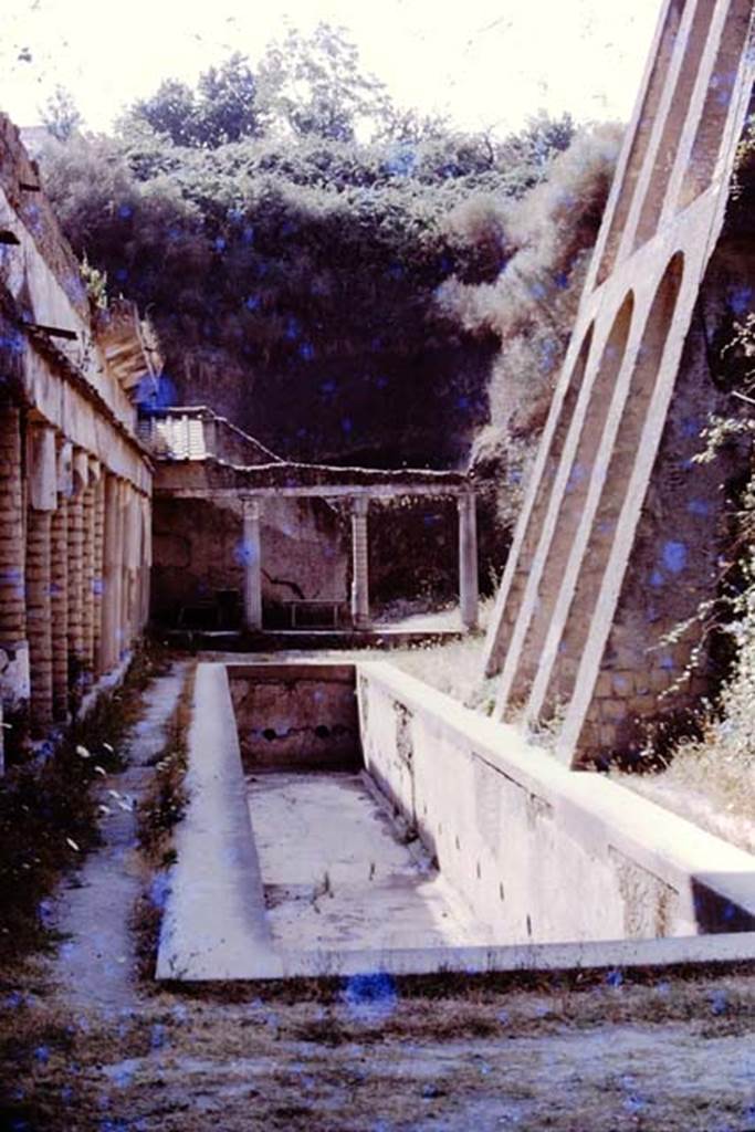 Ins. Or. II.4, Herculaneum. 1975. Looking east along the rectangular basin.  
Photo by Stanley A. Jashemski.   
Source: The Wilhelmina and Stanley A. Jashemski archive in the University of Maryland Library, Special Collections (See collection page) and made available under the Creative Commons Attribution-Non Commercial License v.4. See Licence and use details. J75f0696

