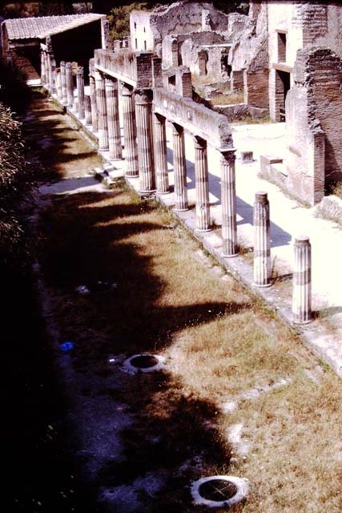 Ins. Or. II, Herculaneum. 1975. South-east side, the steps down leading towards the Palestra area. Photo by Stanley A. Jashemski.   
Source: The Wilhelmina and Stanley A. Jashemski archive in the University of Maryland Library, Special Collections (See collection page) and made available under the Creative Commons Attribution-Non Commercial License v.4. See Licence and use details. J75f0715
