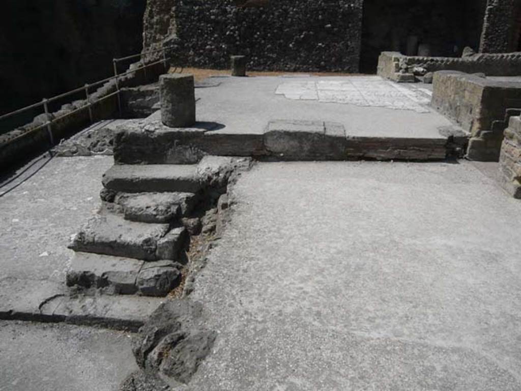 Herculaneum, August 2013. Sacred Area terrace, looking west towards steps leading to the shrine of the Four Gods. Photo courtesy of Buzz Ferebee.

