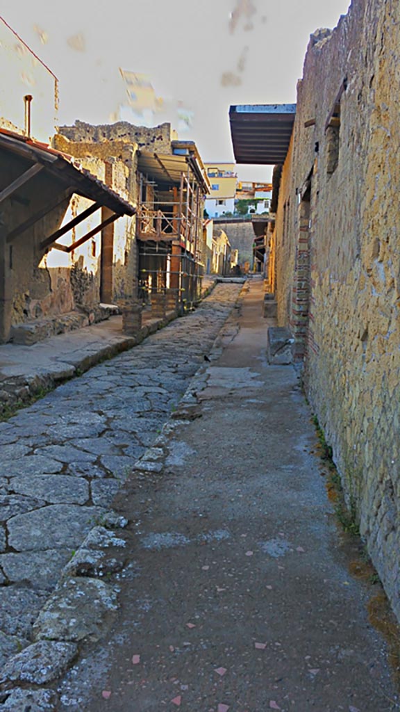 Cardo IV Inferiore, Herculaneum, photo taken between October 2014 and November 2019.
Looking north from near IV.2, on right. Photo courtesy of Giuseppe Ciaramella.
