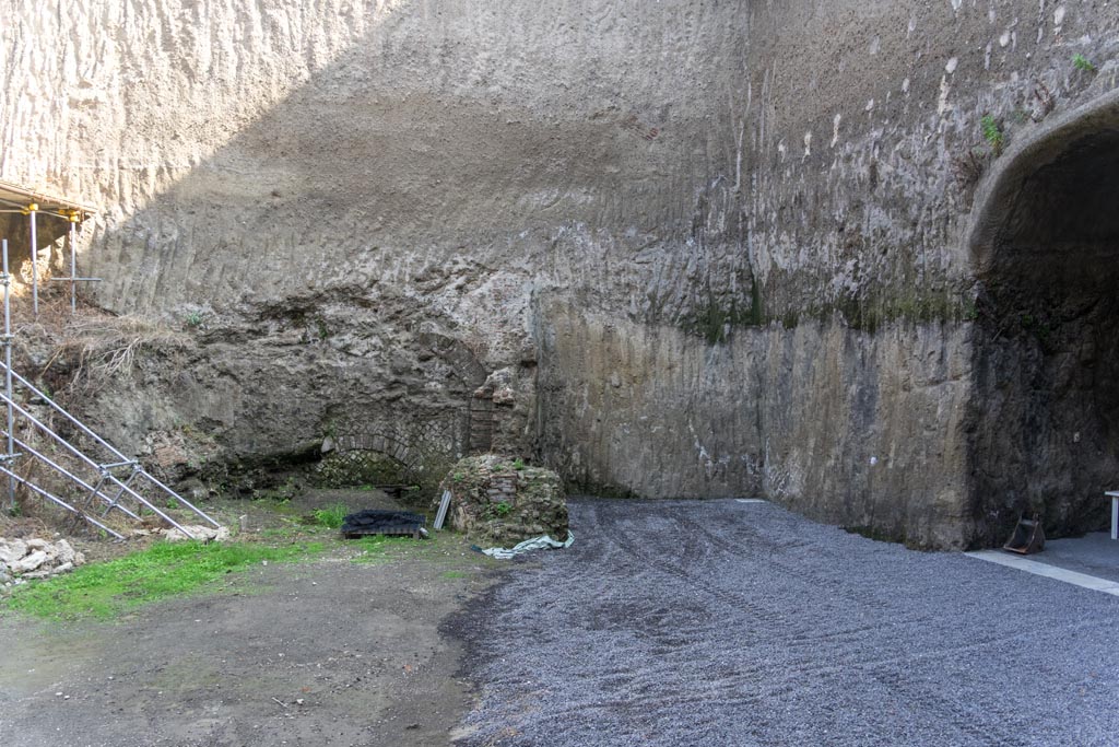 House of Dionysiac Reliefs, Herculaneum, seaside pavilion, October 2023. 
East side of seaside pavilion, in north-east corner of site, with Bourbon tunnel, on right. Photo courtesy of Johannes Eber. 
