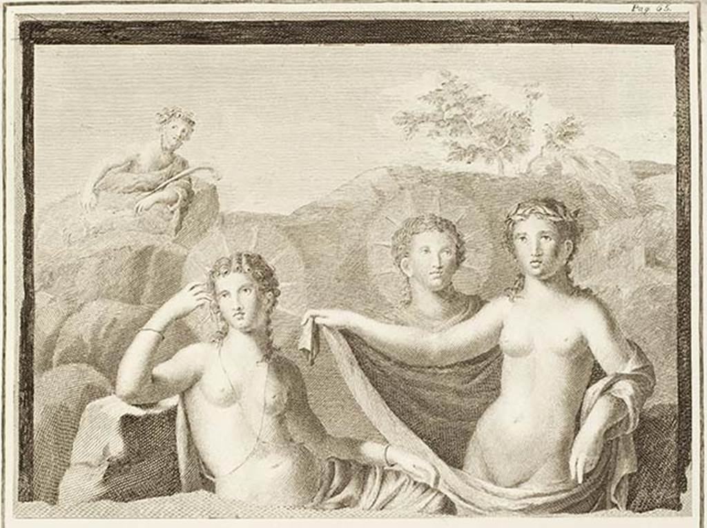 Herculaneum Augusteum. Found 1749. Fresco of Venus and Hesperus or the Judgement of Paris.
Now in Naples Archaeological Museum. Inventory number 9239.
See Antichità di Ercolano: Tomo Secondo: Le Pitture 2, 1760, Tav. X, p. 61.
