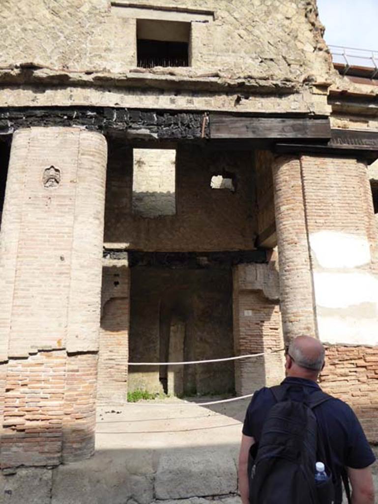 Decumanus Maximus, Herculaneum, October 2014.  Building on north side of the Decumanus Maximus, doorway numbered 5.
