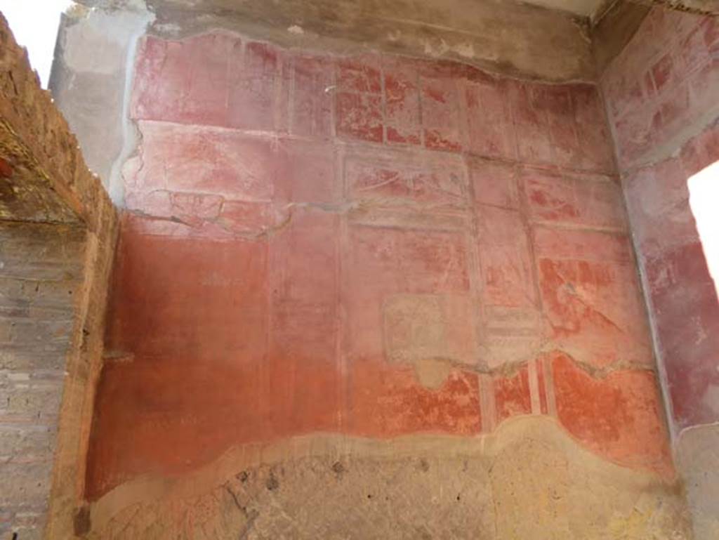 II.2 Herculaneum, September 2017. Looking towards west wall. 
On the west wall was a central painting of Polyphemus and Galatea, now illegible. Photo courtesy of Klaus Heese.

