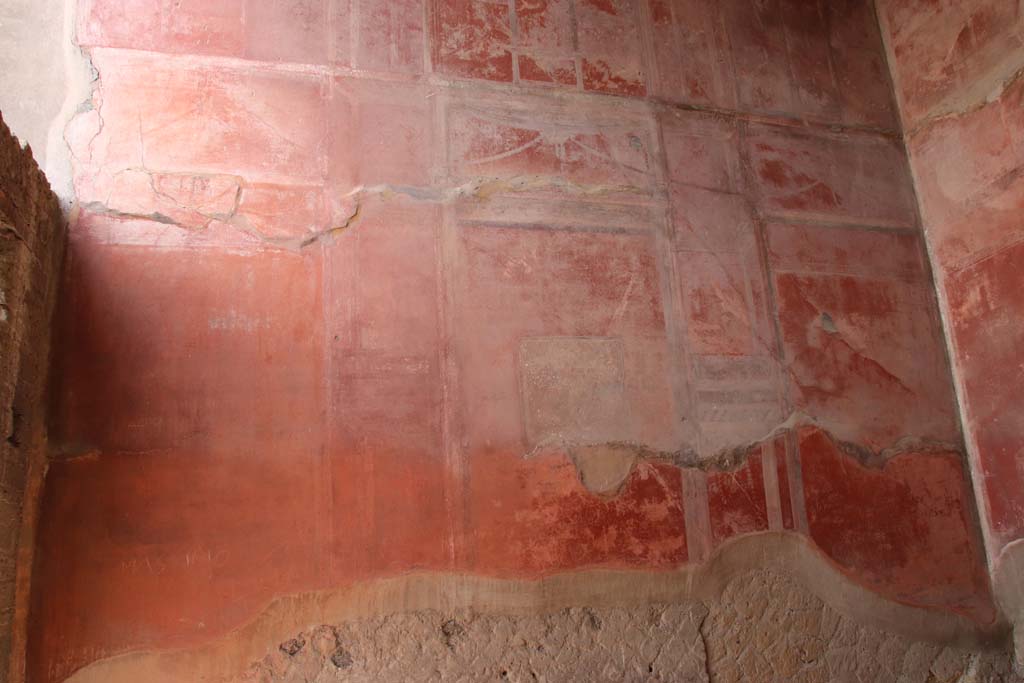 II.2 Herculaneum, September 2017. Looking towards west wall. 
On the west wall was a central painting of Polyphemus and Galatea, now illegible. Photo courtesy of Klaus Heese.

