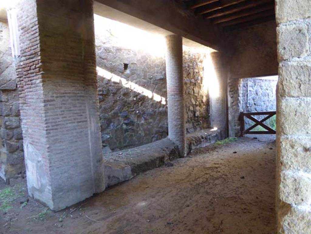 II.2 Herculaneum, September 2015.  Looking towards north-west side and part of a second peristyle which has not been excavated, taken from doorway from west portico. Photo courtesy of Michael Binns.
