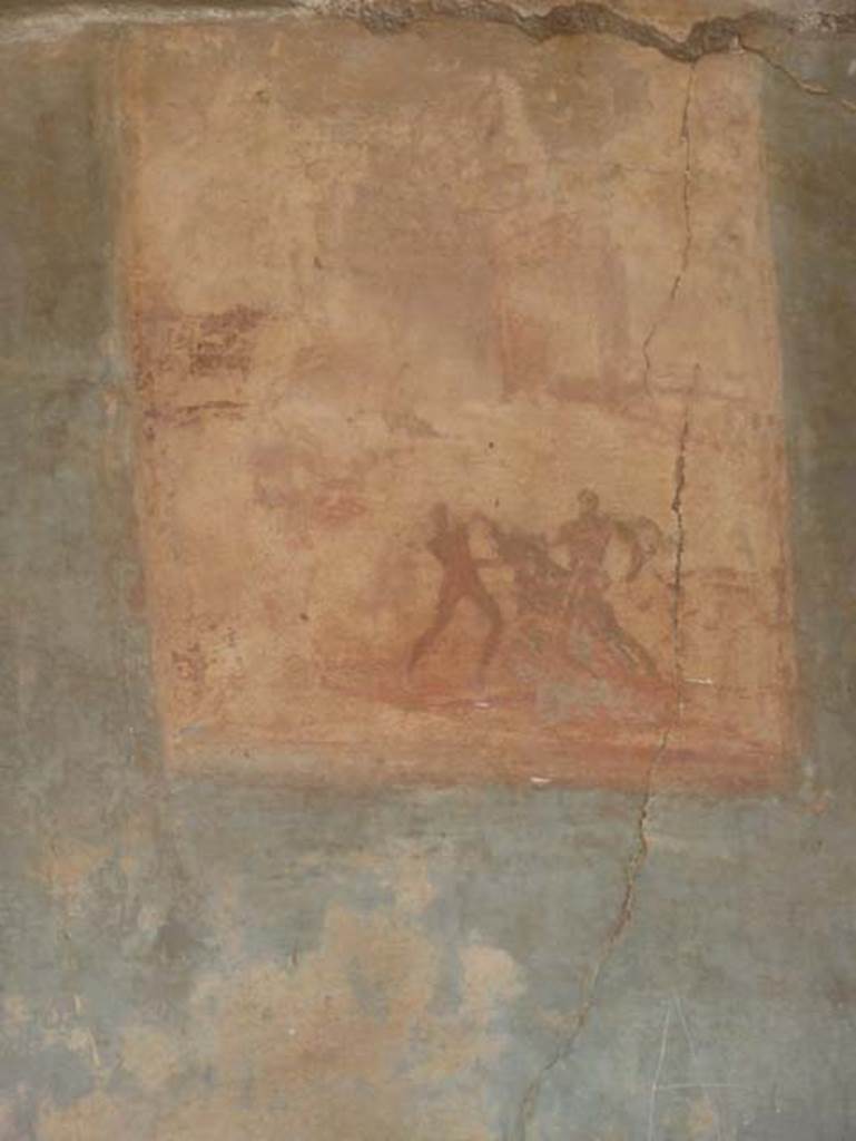 II.2 Herculaneum, September 2015. Remains of central painting on west wall showing the Punishment of Dirce. 