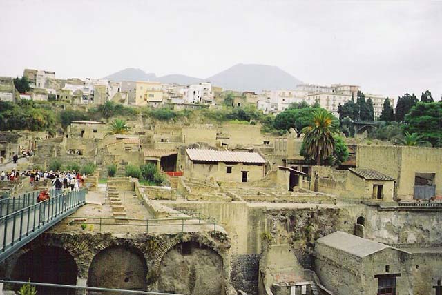 III.1 Herculaneum, September 2015. Room 24, looking south. 
According to Guidobaldi, on the south side of the peristyle were the most prestigious reception and living rooms (rooms 23, 24, 25 and 26).
With the sole exception of oecus 26, the others all looked out onto the large southern terrace with massive square pillars (22), largely collapsed by the failure of the vaults below. 
See Guidobaldi, M.P, 2009: Ercolano, guida agli scavi. Naples, Electa Napoli, (p.58).
