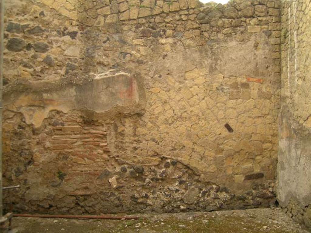 III.14/15. Herculaneum. April 2005. Room 11, west wall with remains of painted decoration. Photo courtesy of Nicolas Monteix.
