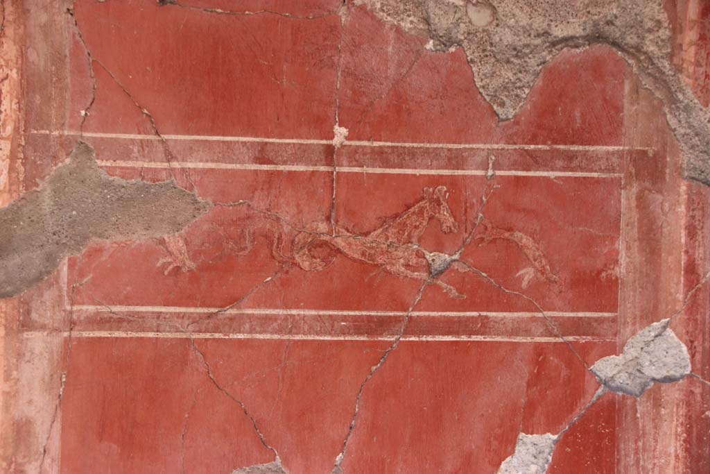 IV.4 Herculaneum. October 2014. Room 4, detail from west wall of cubiculum. Photo courtesy of Michael Binns.