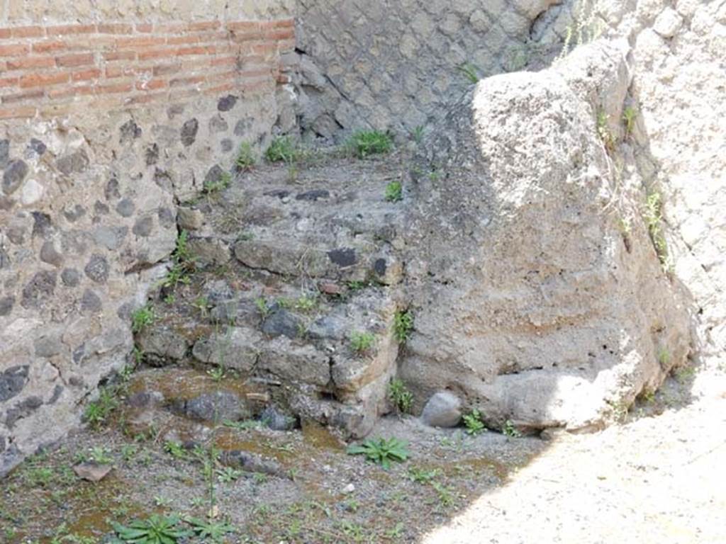 IV.19 Herculaneum. August 2013. Stone steps in south-west corner, leading to a mezzanine room. Photo courtesy of Buzz Ferebee.

