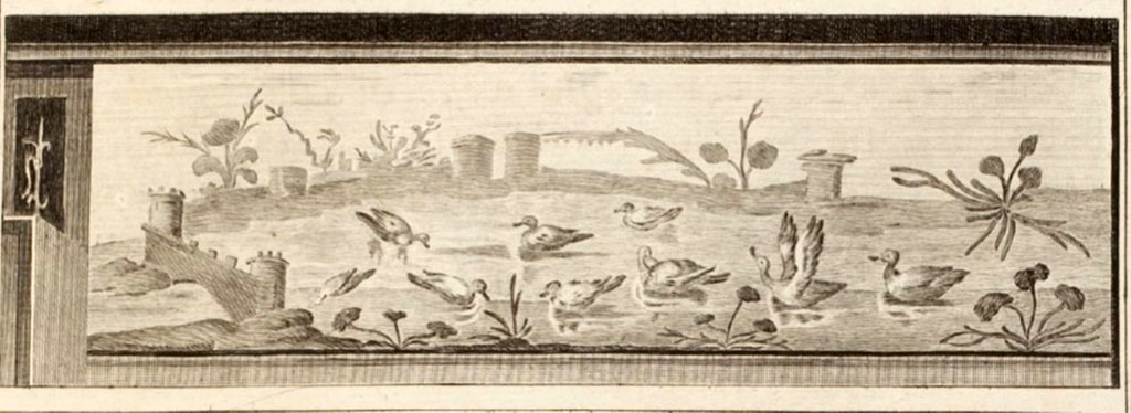 IV.21 Herculaneum, painting found 22nd January 1746. Nilotic landscape, with ducks, and birds. 
Now in Naples Archaeological Museum. Inventory number 9729.
See Antichit di Ercolano: Tomo Primo: Le Pitture 1, 1757, 18, 97.
