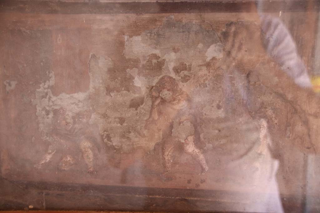IV.21, Herculaneum. September 2019.  
Cryptoporticus 28, remains of painting showing cupids playing with nuts, from west end of south wall.
Photo courtesy of Klaus Heese. 

