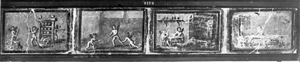 IV.21 Herculaneum. Undated photo. Small paintings of cupids.
Now in Naples Archaeological Museum. Inventory number 9179.

