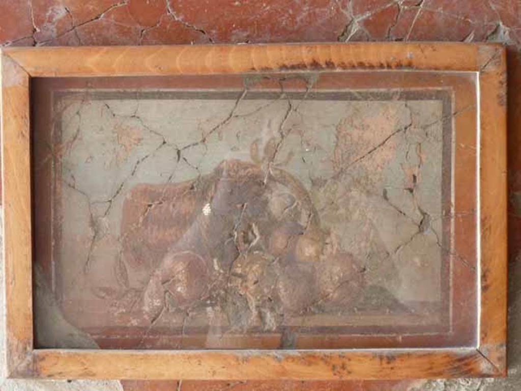 IV.21, Herculaneum.  May 2010. Eastern ambulatory of cryptoporticus 29, west wall, middle zone, small still life with a basket of fruit.
