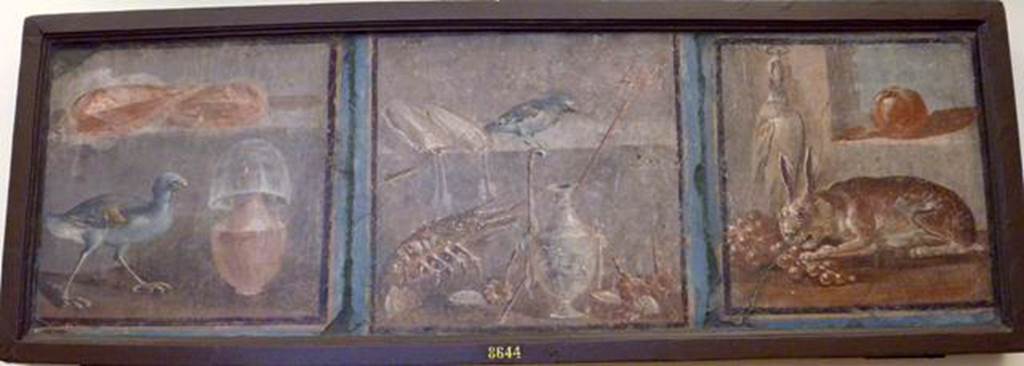 IV.21 Herculaneum, 3 paintings from oecus 16 (on west side of terrace) all detached by Bourbon excavators.  Now in Naples Archaeological Museum. Inventory number 8644.
