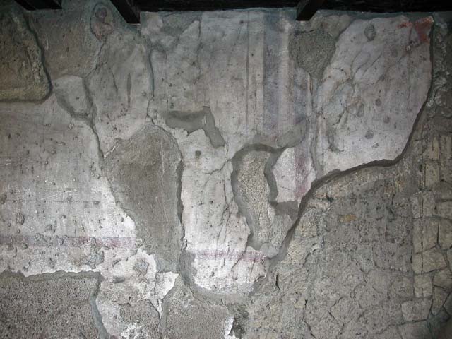 V.6, Herculaneum. September 2003. South wall of shop-room, with painted ...