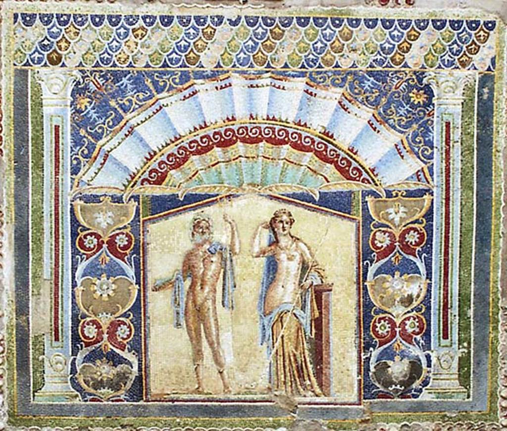 V.7, Herculaneum. October 2001. Detail of mosaic panel of Neptune and Amphitrite on east wall of internal courtyard. Photo courtesy of Peter Woods.
