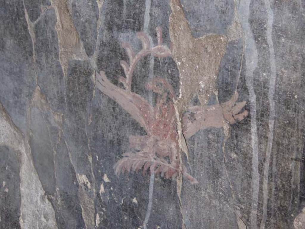 V 7, Herculaneum, October 2014. Detail of painted bird from south wall of corridor leading to internal courtyard. Photo courtesy of Michael Binns.

