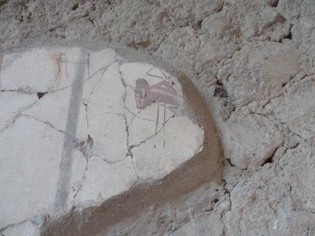 Ins. V 7, Herculaneum, September 2015. Remains of painted plaster from north wall of entrance corridor.