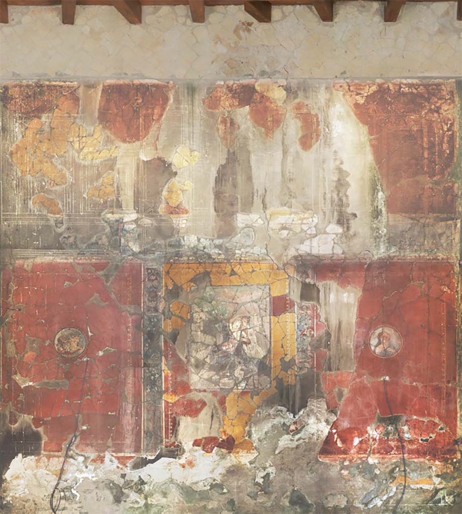V.15 Herculaneum. 2011. East wall of tablinum. 
Photo Massimo Brizzi.
See Rainer L., Graves K., Maekawa S., Gittins M., and Piqué F, 2017. Conservation of the Architectural Surfaces in the Tablinum of the House of the Bicentenary, Herculaneum. Los Angeles: The Getty Conservation Institute, p. 17, fig. 1.8.
