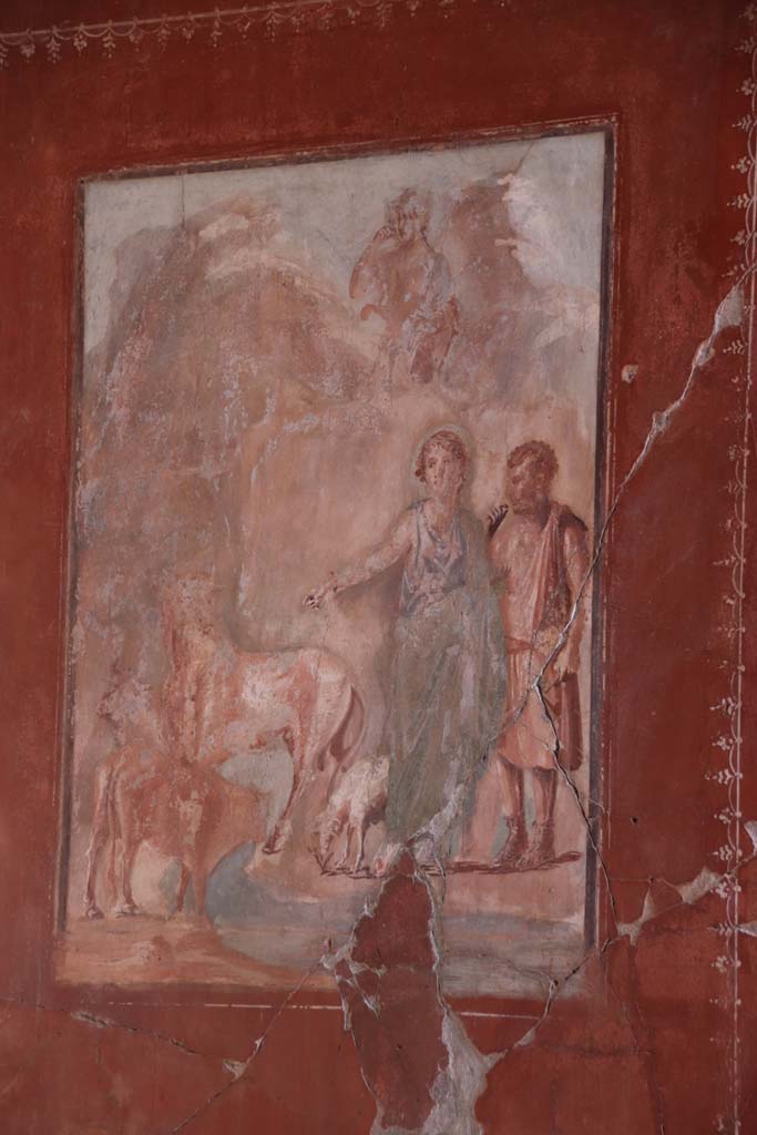 V.15 Herculaneum, October 2020. Central painting from west wall of tablinum. Photo courtesy of Klaus Heese.