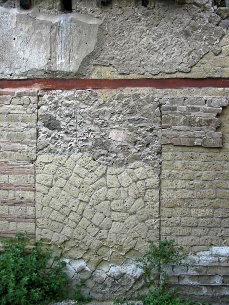 V.15, Herculaneum, May 2003. Peristyle, west wall, blocked opening 3. Photo courtesy of Nicolas Monteix.

