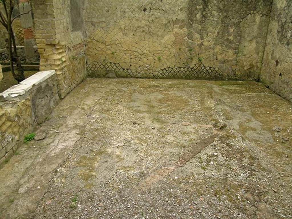 V.15, Herculaneum, May 2005. Looking east across flooring in large oecus on south side of peristyle.
Photo courtesy of Nicolas Monteix.
