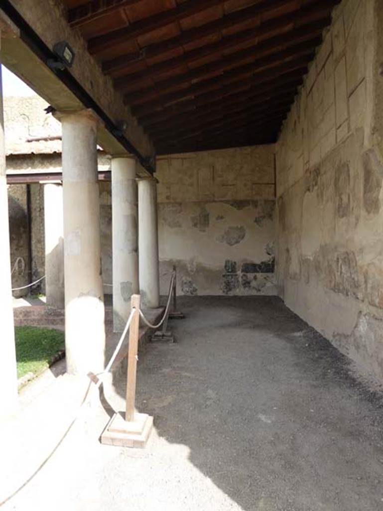 VI.5 Herculaneum, October 2014. Looking towards north and east walls of the columned portico. Photo courtesy of Michael Binns.

