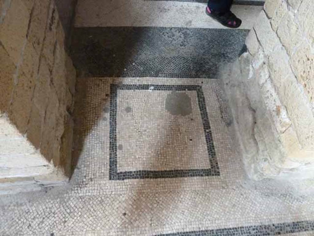 VI.8, Herculaneum. May 2010. Looking west. Mosaic threshold of doorway from apodyterium to tepidarium.
