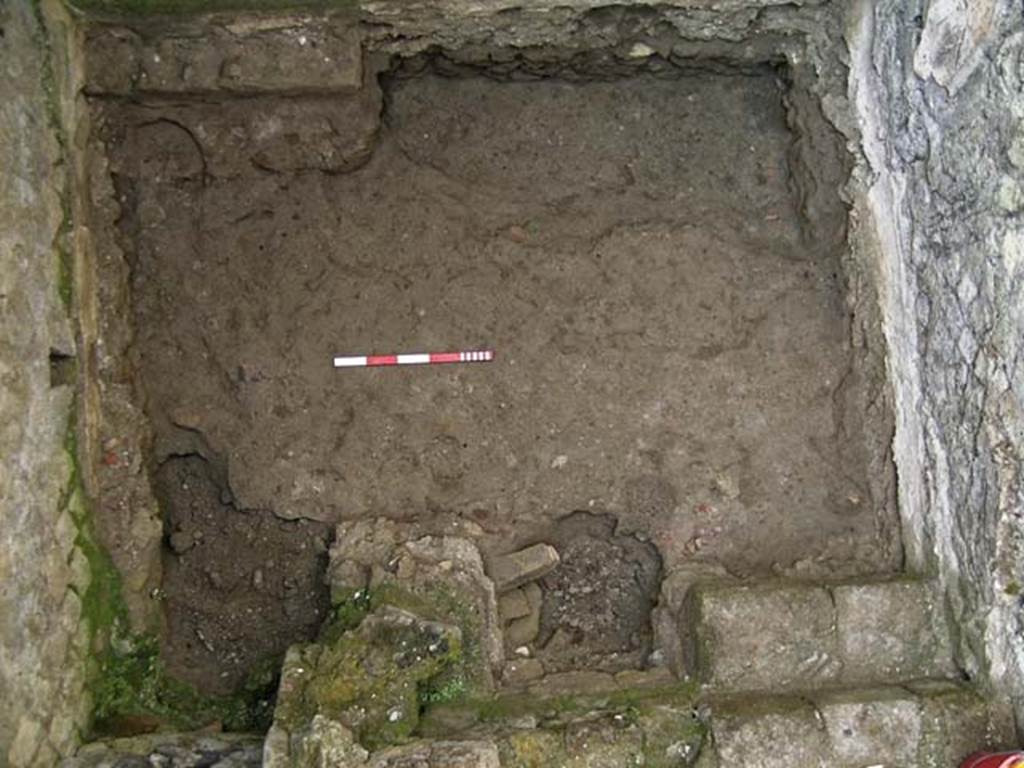 VI.12, Herculaneum. September 2005. Investigation of floor in rear-room (3).
Looking down on floor of rear room, with steps down in north-west corner, in lower right. 
Photo courtesy of Nicolas Monteix.

