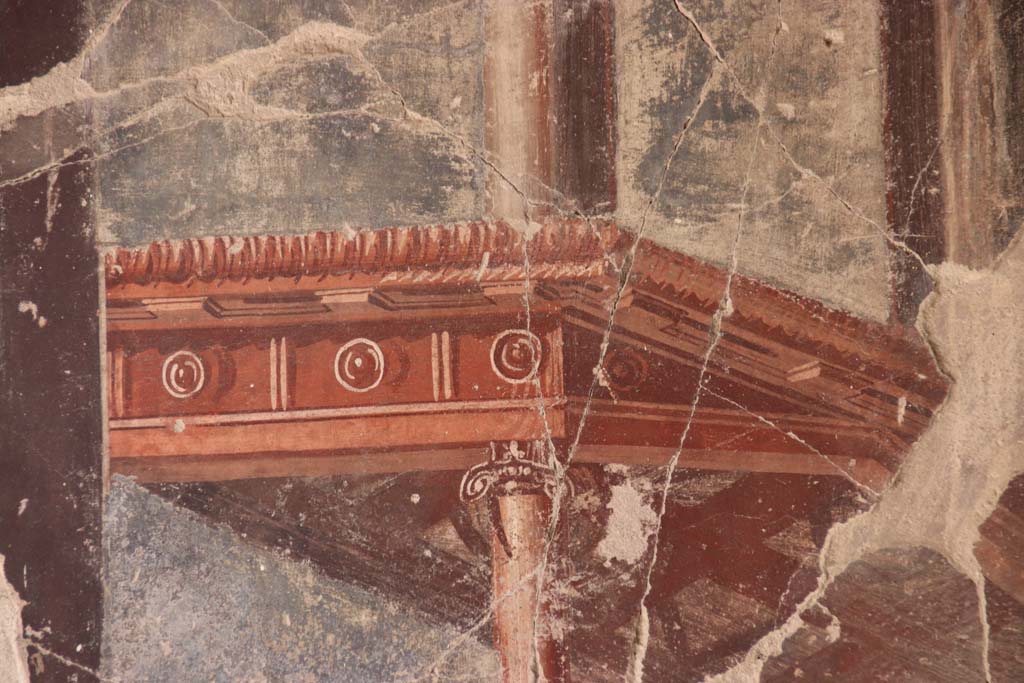 VI.13 Herculaneum. September 2017. Detail of painted wall from north end of east wall of tablinum.
Photo courtesy of Klaus Heese.
