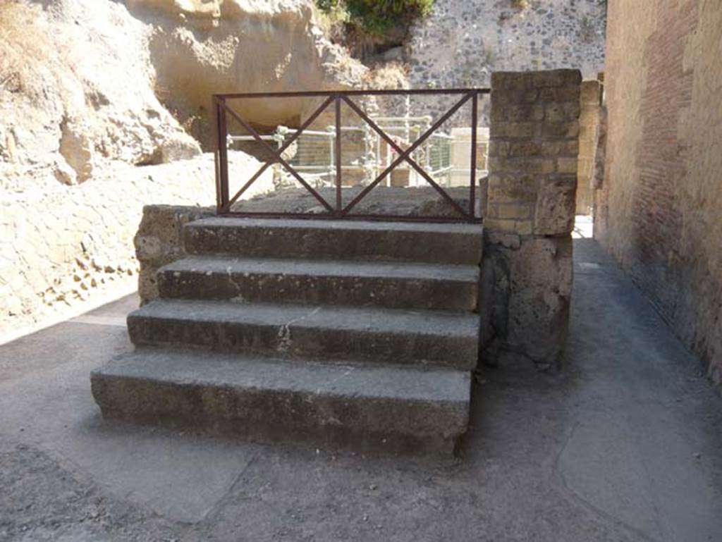 VI 24, Herculaneum. August 2013. Looking north to steps. Photo courtesy of Buzz Ferebee.
