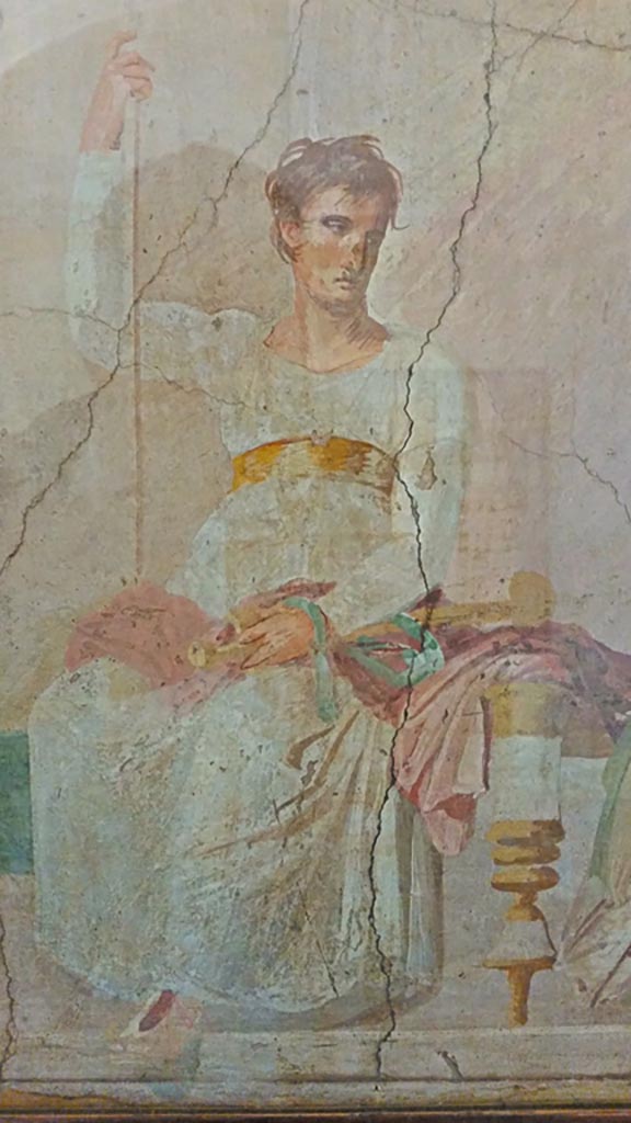 Ins. Orientalis II.4, 19 Herculaneum. Detail from painting entitled the Actor King.
Now in Naples Archaeological Museum. Inventory number 9019. 
Photo courtesy of Giuseppe Ciaramella, November 2018.

