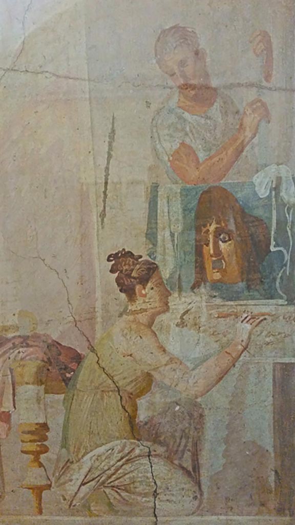 Ins. Orientalis II.4, 19 Herculaneum. Detail from painting entitled the Actor King.
Now in Naples Archaeological Museum. Inventory number 9019. 
Photo courtesy of Giuseppe Ciaramella, November 2018.
