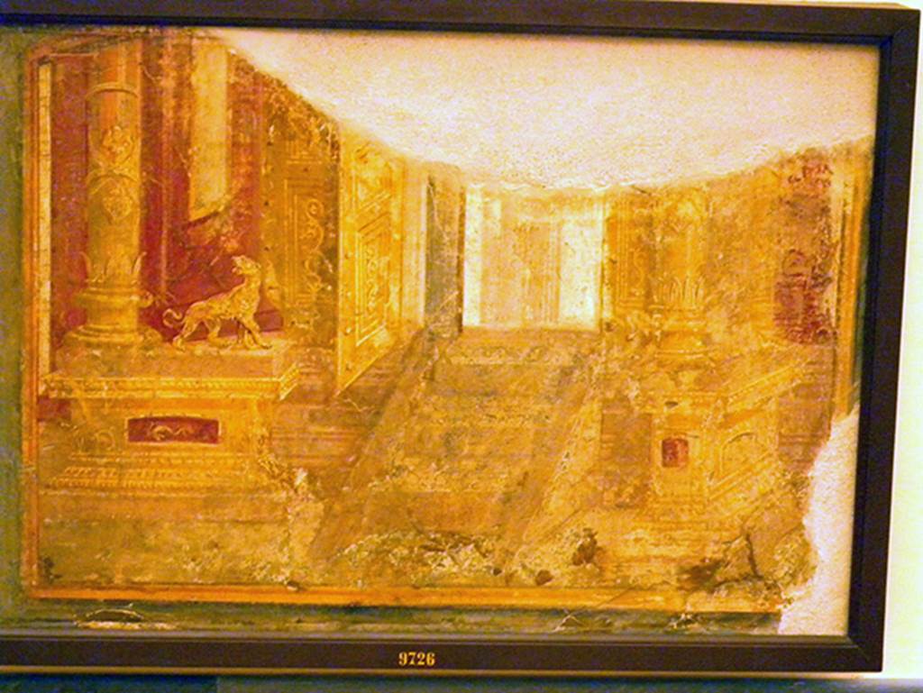 Ins. Orientalis II.4, 19 Herculaneum. Painting found in February 1761.
Now in Naples Archaeological Museum. Inventory number 9726.
This is shown in AdE I, p.223, tav.42 and is shown as Scavi of Resina, but with no date or place mentioned.
