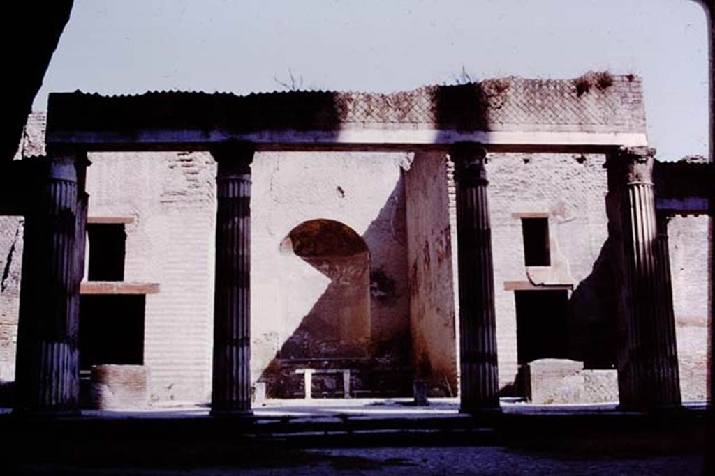Ins. Or. II.4, Herculaneum. 1975. 
Looking west across palaestra towards large room with recess in palaestra portico. Photo by Stanley A. Jashemski.   
Source: The Wilhelmina and Stanley A. Jashemski archive in the University of Maryland Library, Special Collections (See collection page) and made available under the Creative Commons Attribution-Non Commercial License v.4. See Licence and use details.
J75f0688

