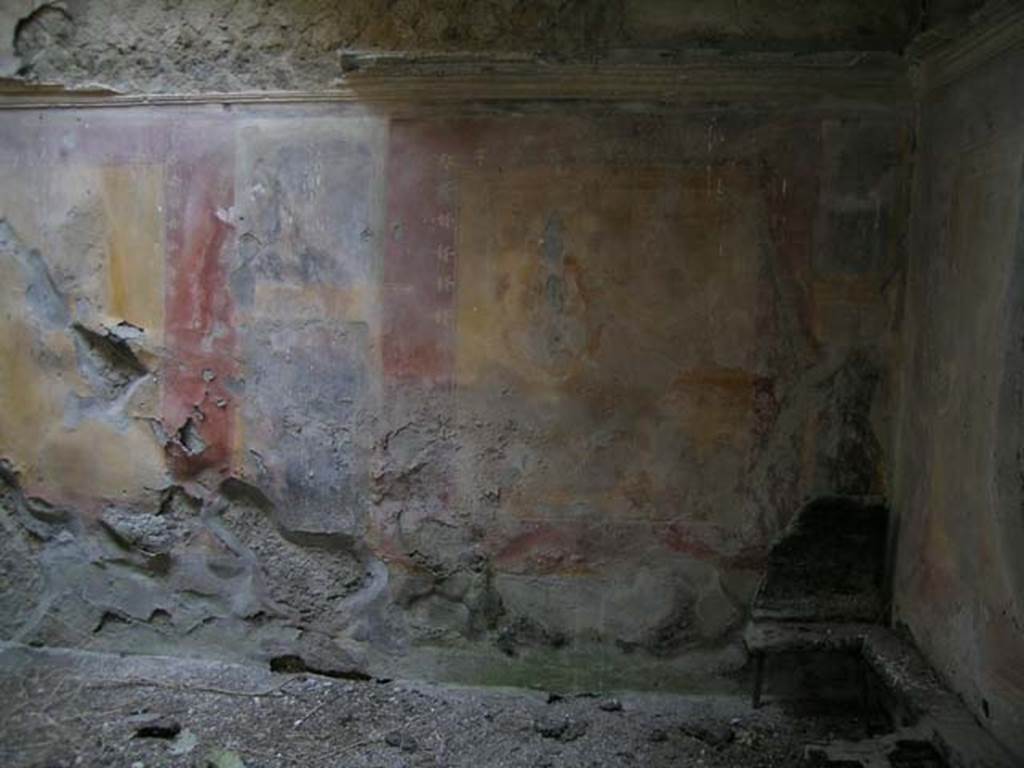 Ins. Orientalis II.9, Herculaneum. September 2015. Looking towards doorway to rear room, in east wall. Against the east wall of this rear room was found a carbonised wooden bed.

